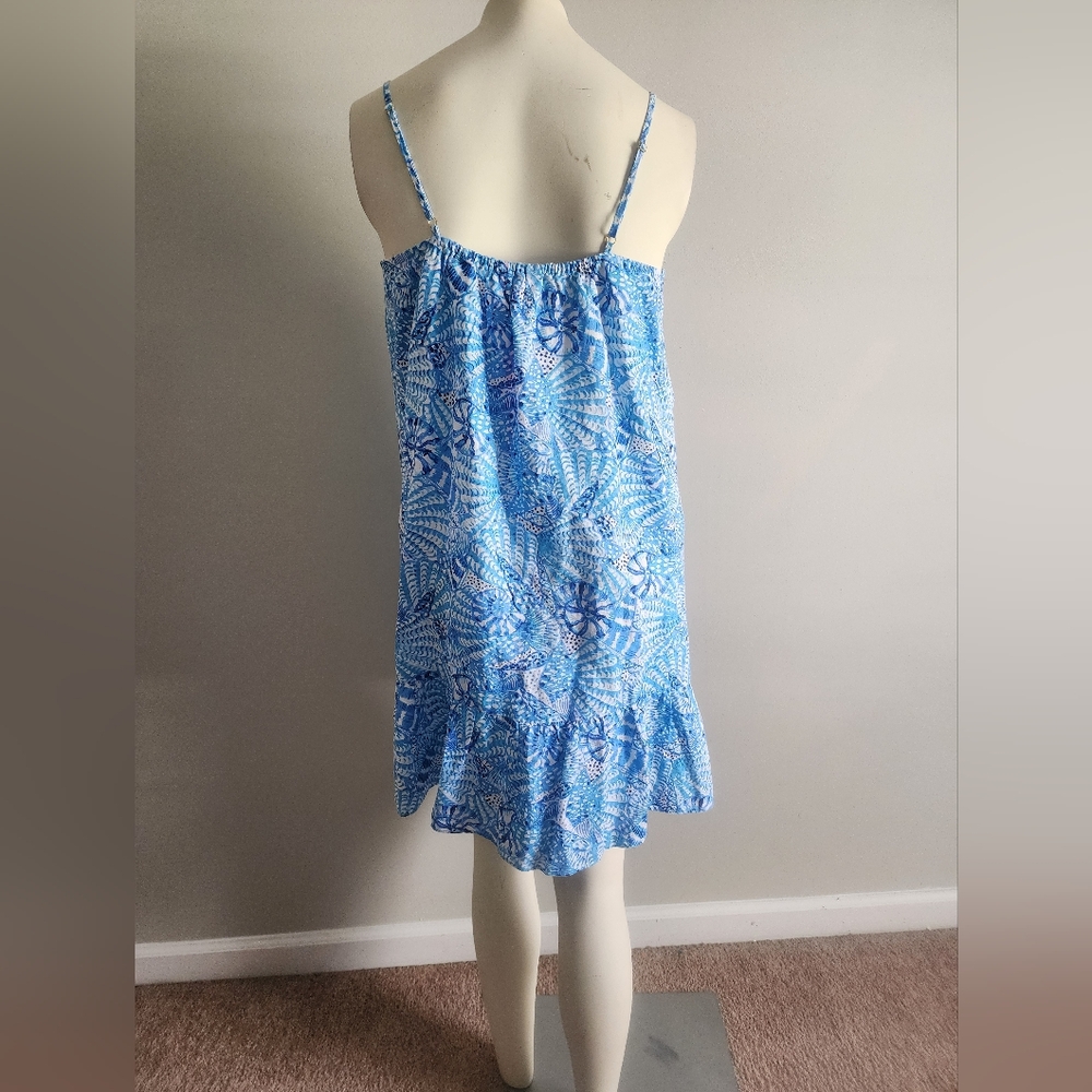 Lilly Pulitzer Jayden Mini Dress women small 100% Linen Blue/White Coastal beach - Picture 5 of 14